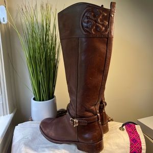 Tory Burch Marlene Tall Leather Brown Riding Boots Size 10